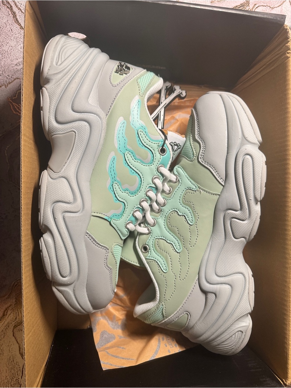 Kids Mint Green Chunky Sneakers with White Soles